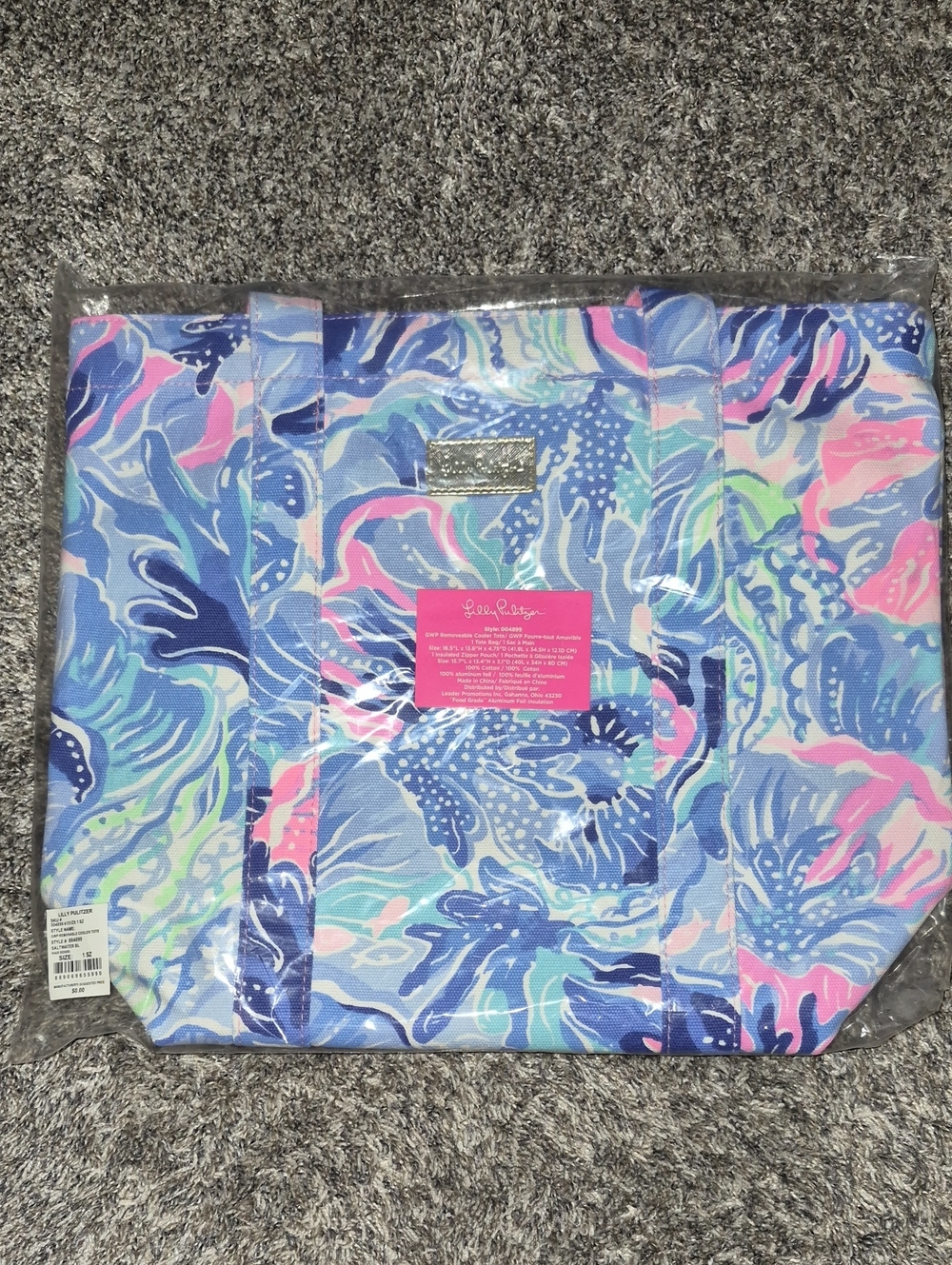 Lilly Pulitzer Blue Multi Floral Wave Canvas Cooler Tote